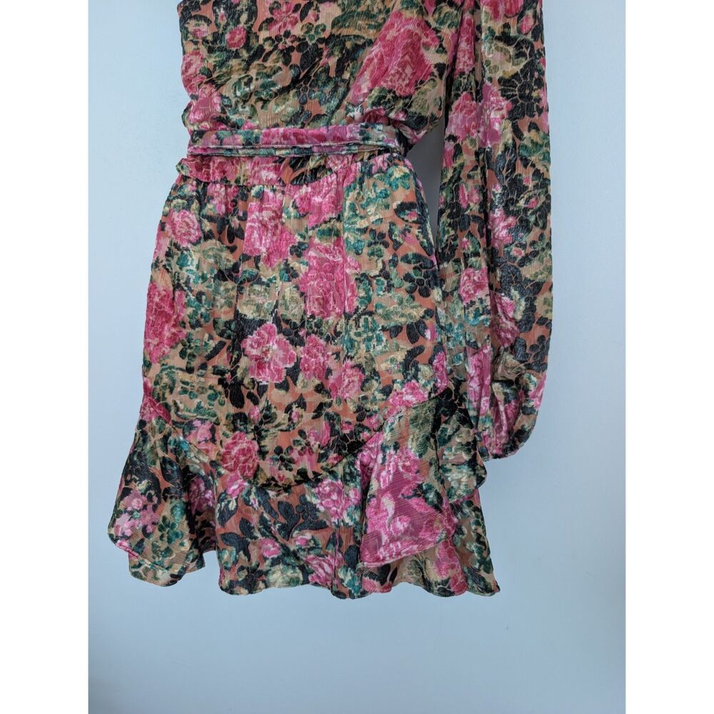 Hemant & Nandita Pakhi One Shoulder Mini Dress Floral Ruffle Hem Sz S $461 - Picture 11 of 16